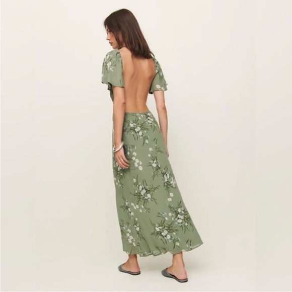 NWT Reformation green Floral backless dress - the coralie dress in Bonita 0 - Picture 5 of 10
